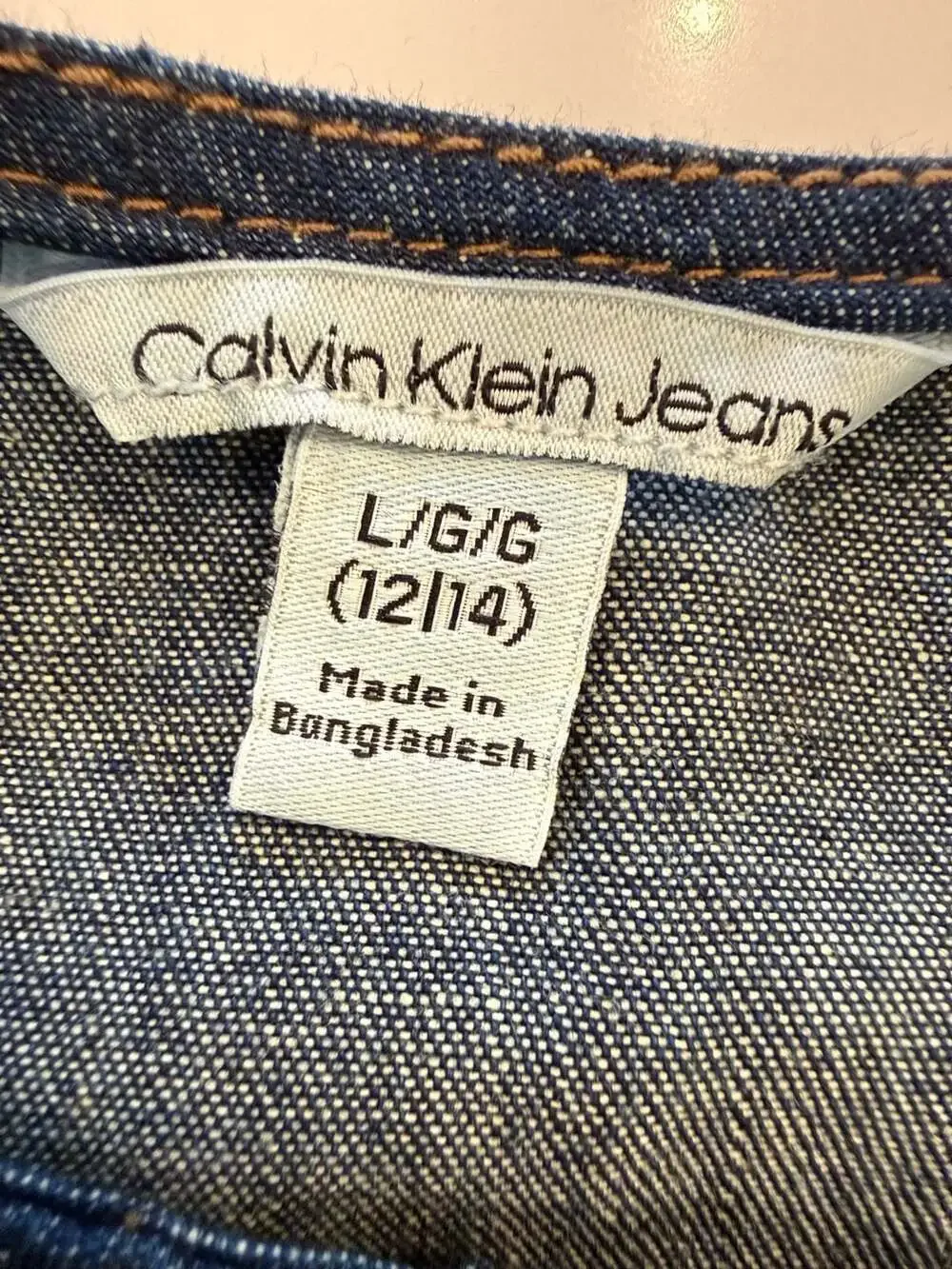 Calvin Klein Jeans Girls Blue Denim Ruffle Sleeve Button Down Dress Size 12/14